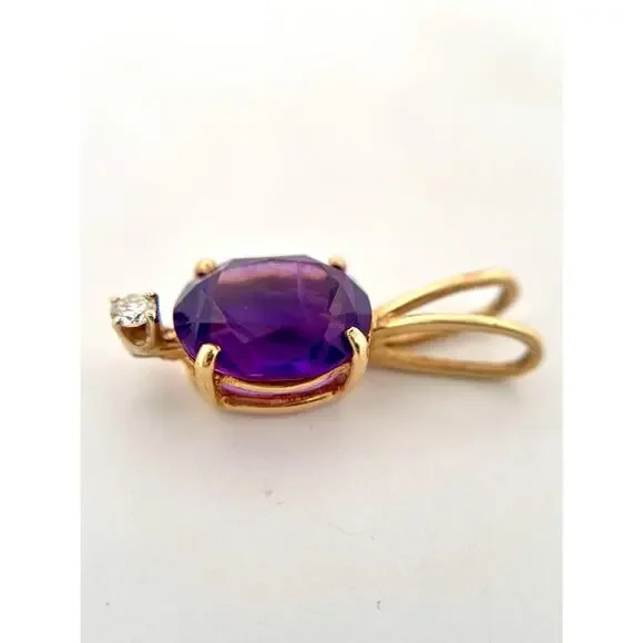 14k Yellow Gold 4ctw Amethyst And Diamond Pendant